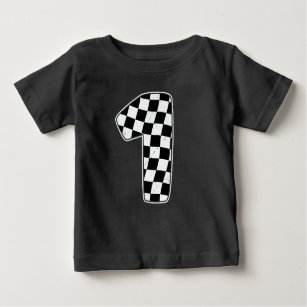 1st Birthday Chequered Number 1 Car Racing Flag Baby T-Shirt