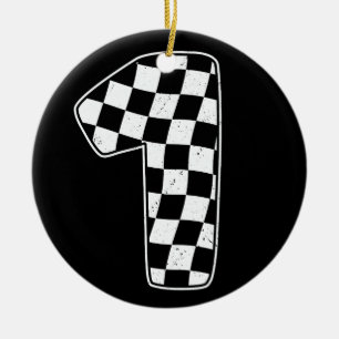 1st Birthday Chequered Number 1 Car Racing Flag Ceramic Ornament