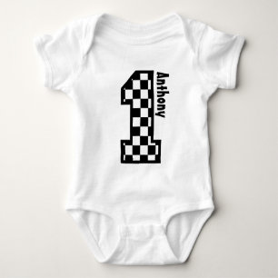 1st Birthday Chequered Race Fan One Year Old N011 Baby Bodysuit