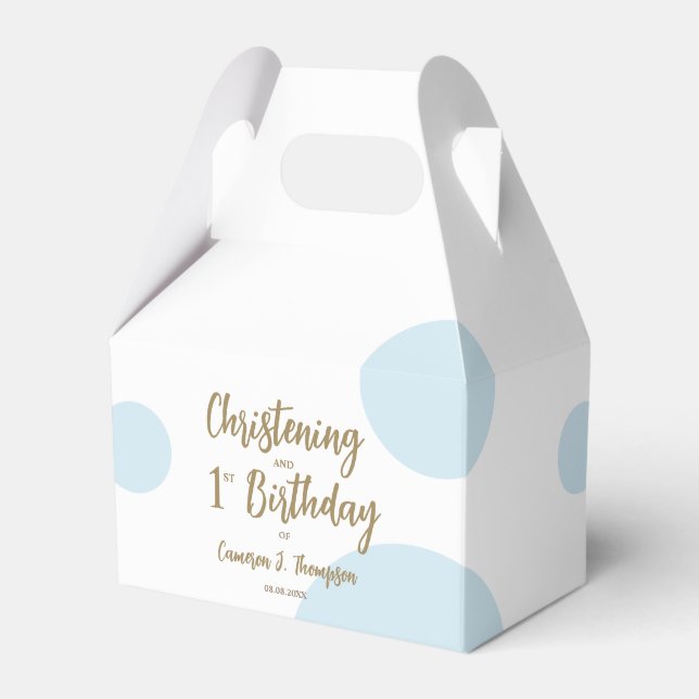 1st Birthday Christening Blue baby boy party Favor Box (Front Side)