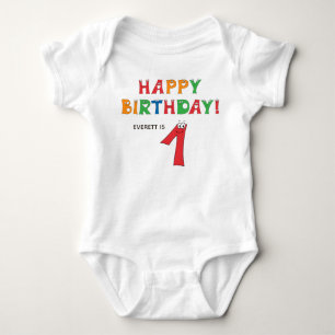 1st Birthday Colourful Alphabet with First Name Baby Bodysuit