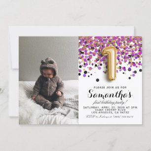 1st Birthday Confetti Portrait Invitation