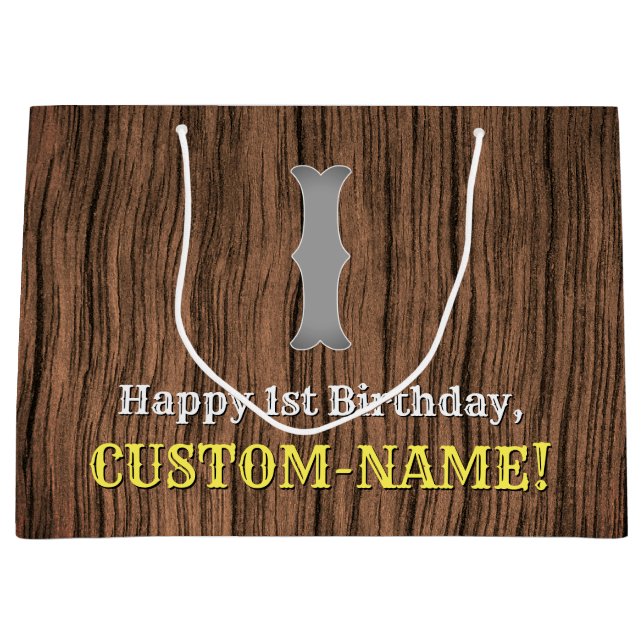 1st Birthday: Country Western Inspired Look, Name Large Gift Bag (Front)