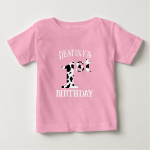1st Birthday Cow Print Baby T-Shirt