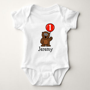 1st Birthday creeper   teddy bear with red balloon