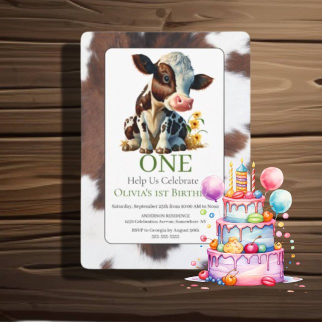  1st Birthday Cute Baby Cow Invitation  (Creator Uploaded)