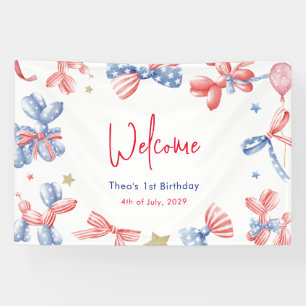 1st Birthday Cute Balloon 4th July Party Welcome Banner