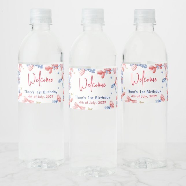 1st Birthday Cute Balloon 4th July Party Welcome Water Bottle Label (Bottles)