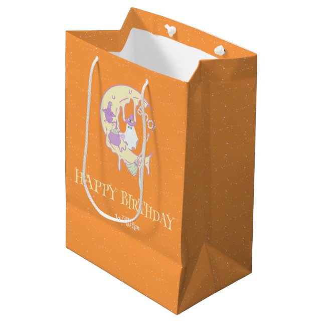 1st Birthday Cute Ghost Moon Spooky One Halloween Medium Gift Bag (Front Angled)