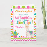 1st Birthday Cute Llama Fun Granddaughter Card<br><div class="desc">A fabulous colourful polka dot and chevron 1st  birthday card.  Send to a baby girl to wish her a  'whole llama fun' on her birthday. Bright pinks,  teals and orange make this a eye catching design. Personalize with your own message. Perfect for a great  granddaughter or niece.</div>