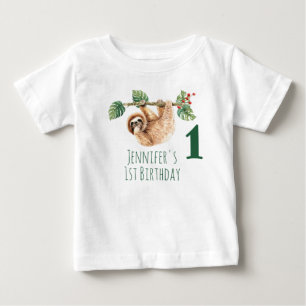 1st Birthday Cute Sloth Hanging Upside Down Baby T-Shirt