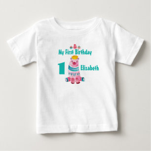 1st Birthday Cute Watercolor Bear Wearing a Crown Baby T-Shirt