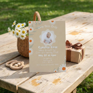 1st Birthday Daisy Fest, with Picture Invitation