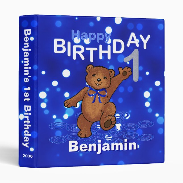1st Birthday Dancing Teddy Bear Memories 1 Inch Binder (Front/Spine)