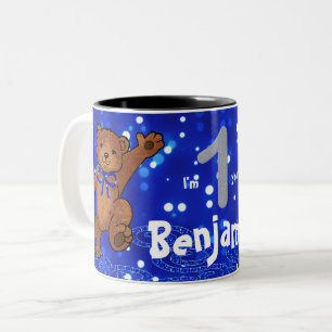 1st Birthday Dancing Teddy Bear Two-Tone Coffee Mug