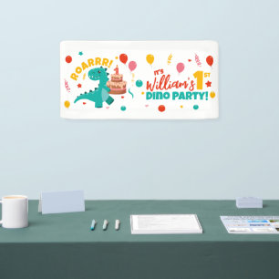 1st Birthday Dino Party Flat Colourful Banner