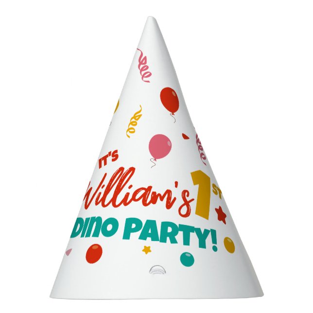 1st Birthday Dino Party Flat Colourful Party Hat (Right)