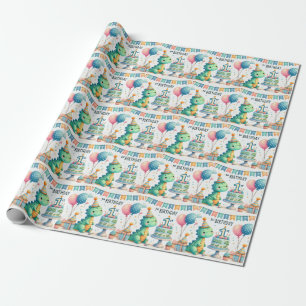 1st Birthday Dinosaur Dino Boy Watercolor Wrapping Paper