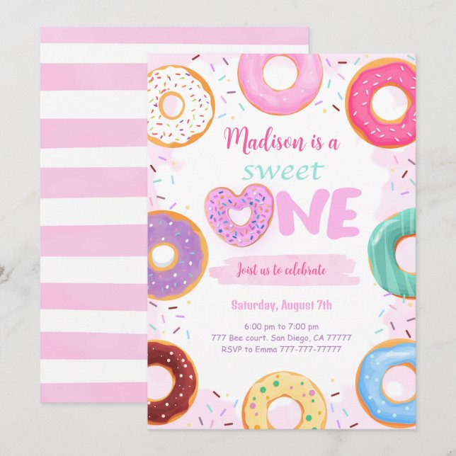 1st Birthday Doughnut Party Invitation (Front/Back)