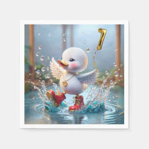 1st Birthday Duck Dancing In a Rain Puddle Napkin