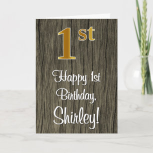 1st Birthday: Elegant Faux Gold Look #, Faux Wood Card