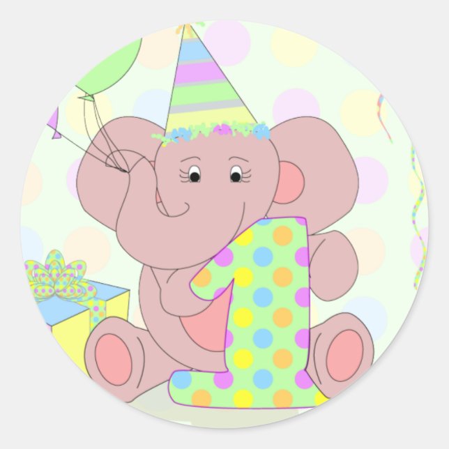 1st Birthday Elephant Sticker for Boys (Front)
