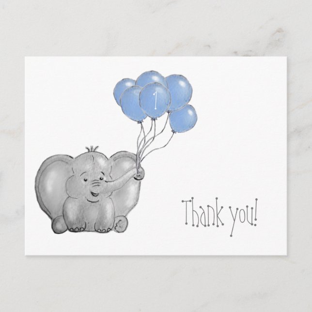 1st birthday elephant thank you postcard (Front)