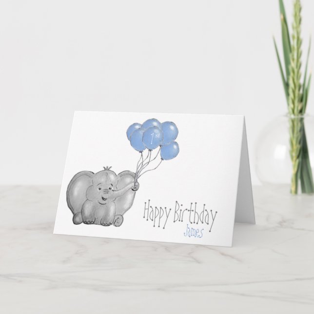 1st birthday elephant with balloon card (Front)