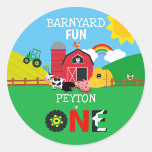 1st Birthday Farm Animals Barnyard Fun Kids Cute Classic Round Sticker