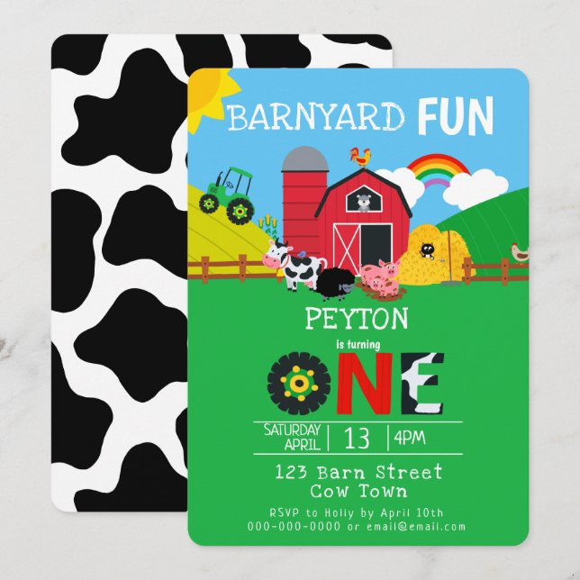 1st Birthday Farm Animals Barnyard Fun Kids Cute Invitation (Front/Back)