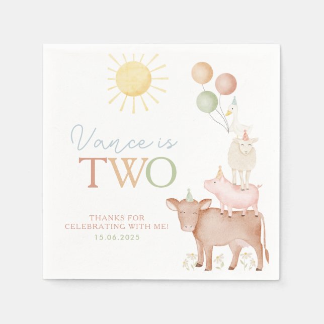 1st Birthday Farm Animals Barnyard Party Boys Napkin (Front)