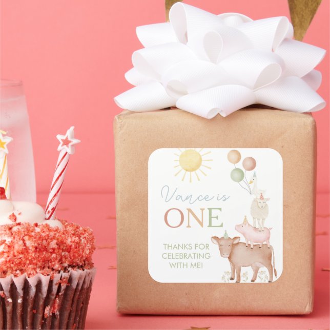 1st Birthday Farm Animals Barnyard Party Favour Square Sticker (Party)