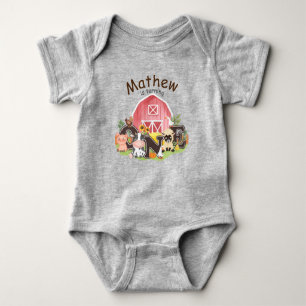 1st Birthday Farm barnyard cute animals, I’m one Baby Bodysuit