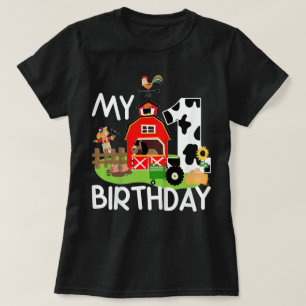 1st Birthday Farm Tractor Pig Horse Cow Chicken T-Shirt