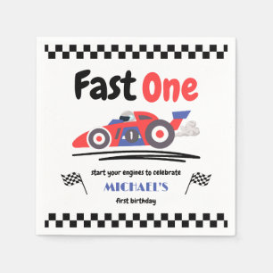 1st Birthday Fast One Red Blue Race Car Napkin