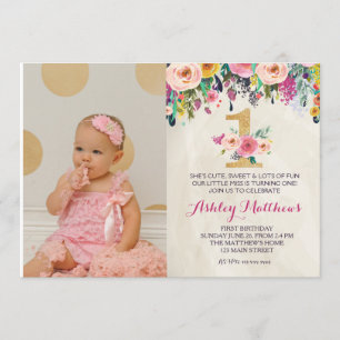 1ST birthday FIRST Beautiful Floral Invitation, Invitation