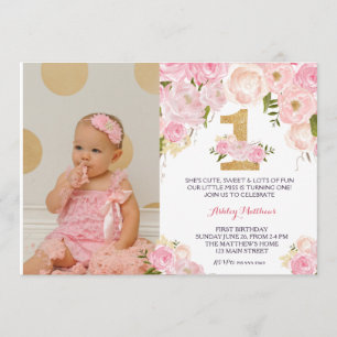 1ST birthday FIRST Beautiful Floral Invitation, Invitation