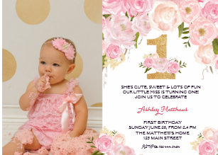 Flower 1st Birthday Invitations Announcements Zazzle Ca