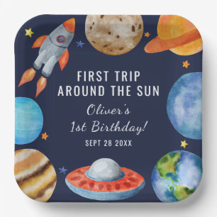 1st Birthday First Trip Around the Sun  Paper Plate