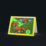 1st Birthday for Grandson, Dump Trucks, Cupcakes Card<br><div class="desc">Colourful dump trucks are ready to pile it on for a grandon's first birthday. Art,  image,  and verse copyright © Shoaff Ballanger Studios.</div>