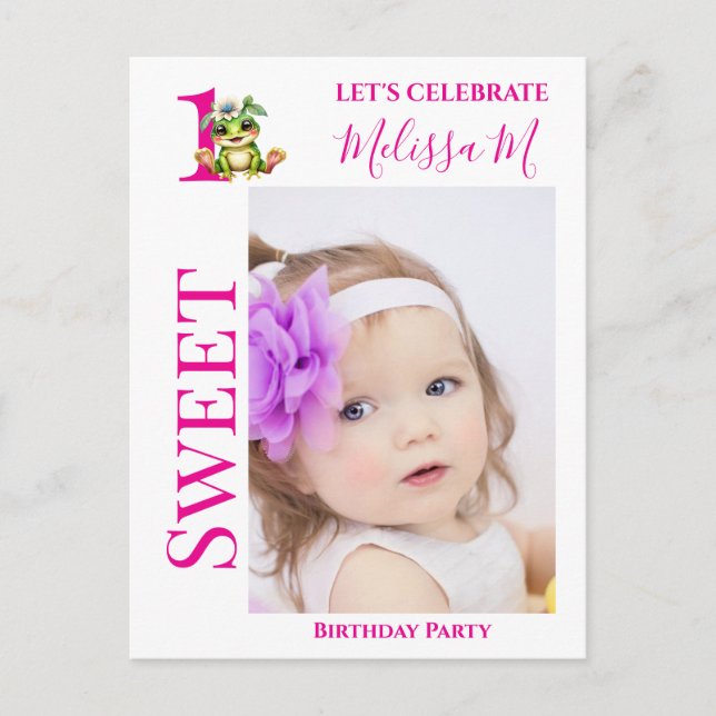 1st Birthday Frog party invitation Postcard (Front)