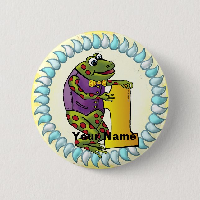 1st Birthday frog  pin button (Front)