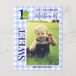 1st Birthday Frog Plaid party invitation Postcard
