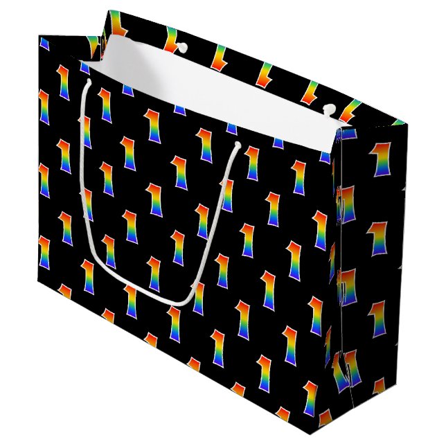 1st Birthday: Fun Rainbow Event Number 1 Pattern Large Gift Bag (Front Angled)