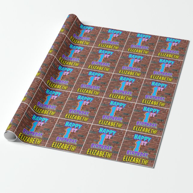 1st Birthday: Fun, Urban Graffiti Inspired Look Wrapping Paper (Unrolled)