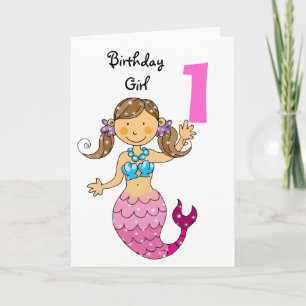 1st birthday gift for a girl, cute mermaid card