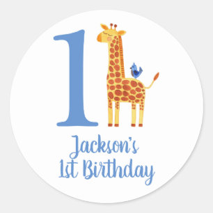 1st Birthday Giraffe & Bird Classic Round Sticker