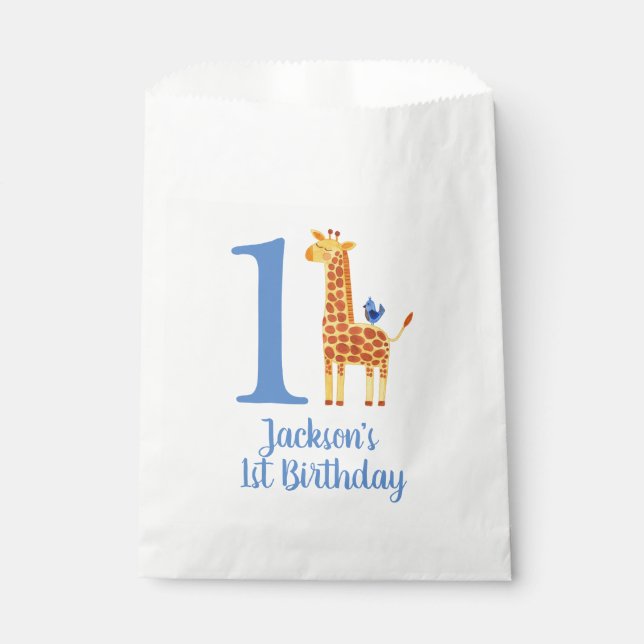 1st Birthday Giraffe & Bird Favour Bag (Front)