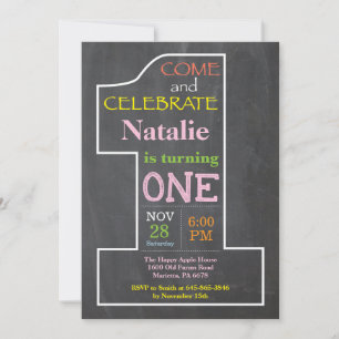1st Birthday Girl Chalkboard Invitation