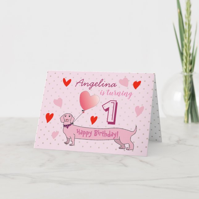 1st Birthday Girl Cute Pink Puppy Invitation (Front)